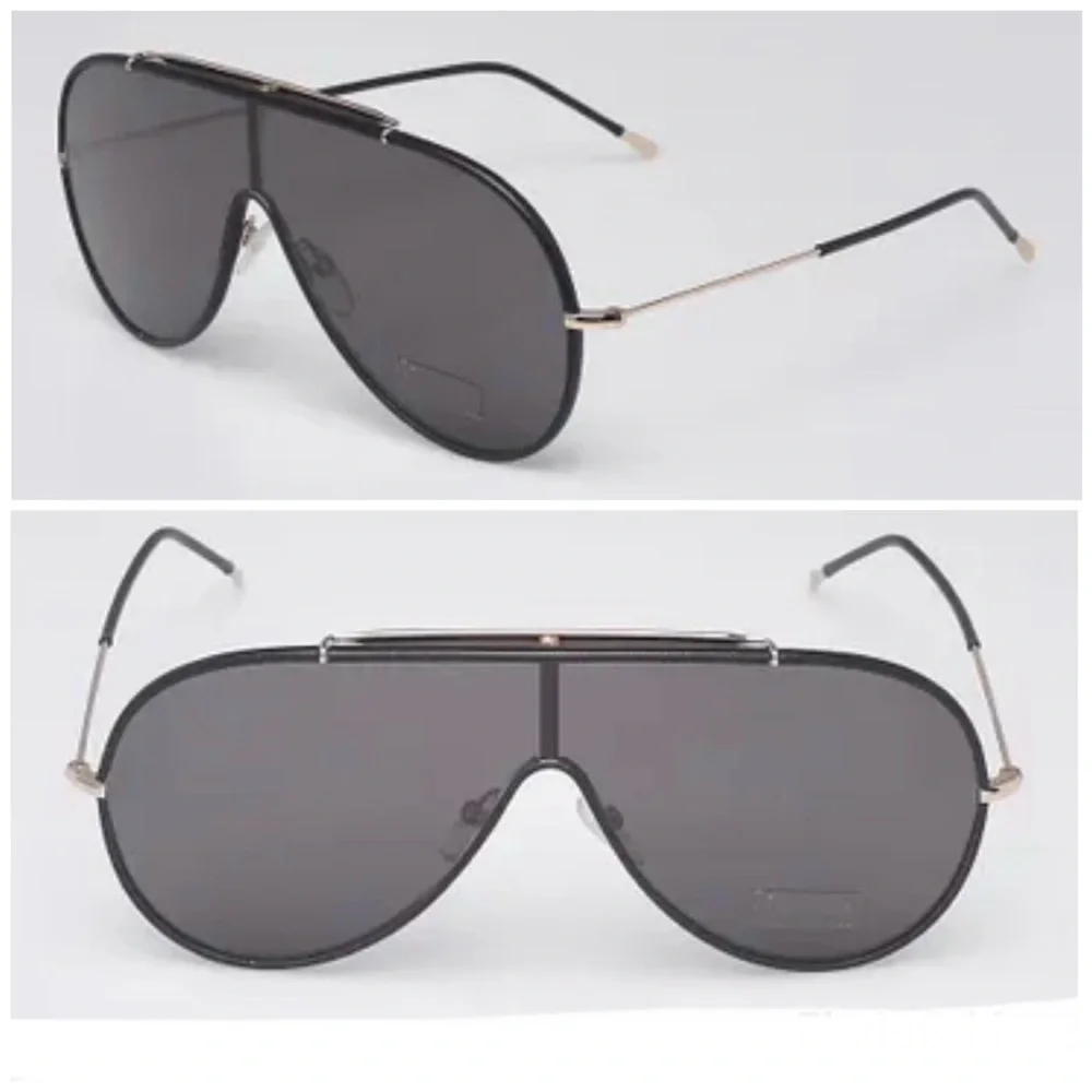 TOM FORD TF671 Mack Black Leather Rose Gold Metal Frame Aviator Large Sunglasses